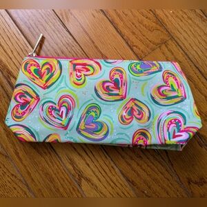NEW Clinique Makeup Bag Empty Cosmetic Travel Bag Turquoise Hearts Valentine's